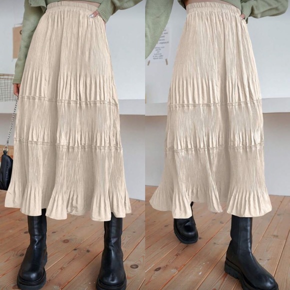 Luxe high waisted plisse pleated ruffle hem maxi skirt - Picture 1 of 10